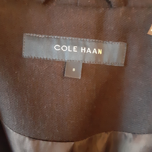 Cole Haan Navy Trench Coat with Asymmetrical Zipper - Picture 5 of 12